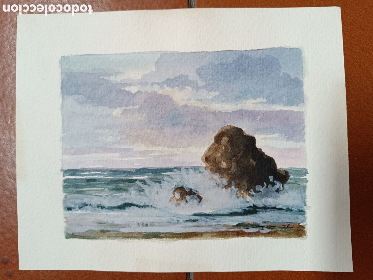 Kunst: Acuarela marina olas rompiendo