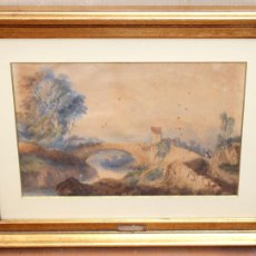 Arte: MARCELLIN LIABASTRE (FRANCIA, 1813-1867) ACUARELA SOBRE PAPEL. PAISAJE CON FIGURAS