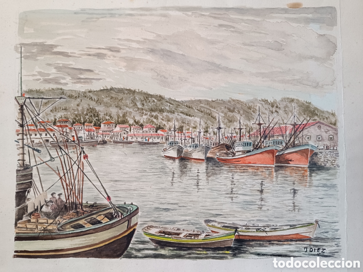 Arte: Mar&iacute;tima Barcos pesqueros en Puerto de mar