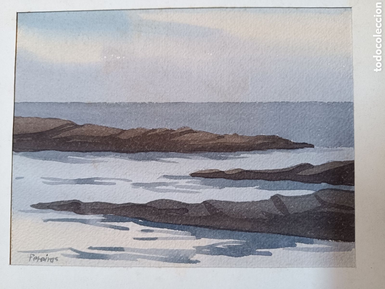 Arte: Acuarela marina rocas en playa de Asturias por Fresno Pereiras