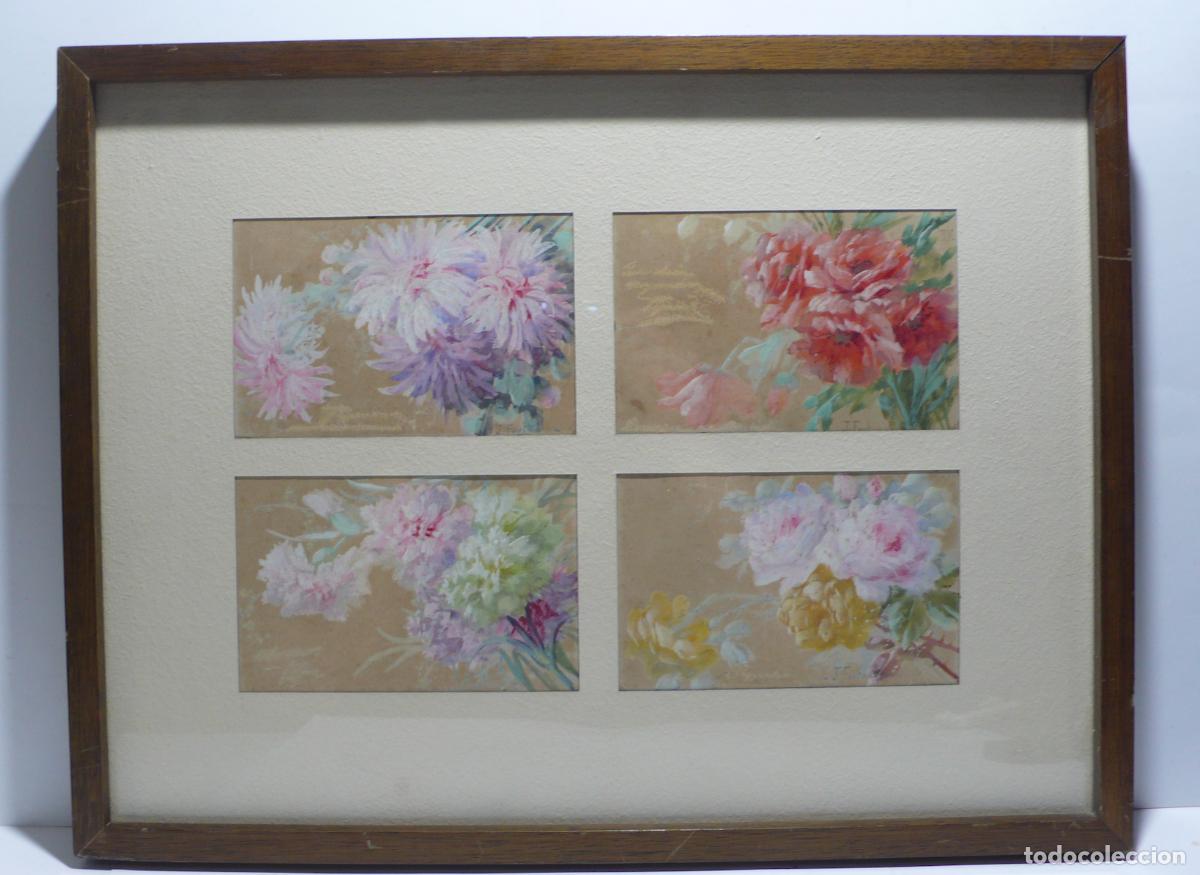 Arte: CUATRO ACUARELA FLORES - Foto 1