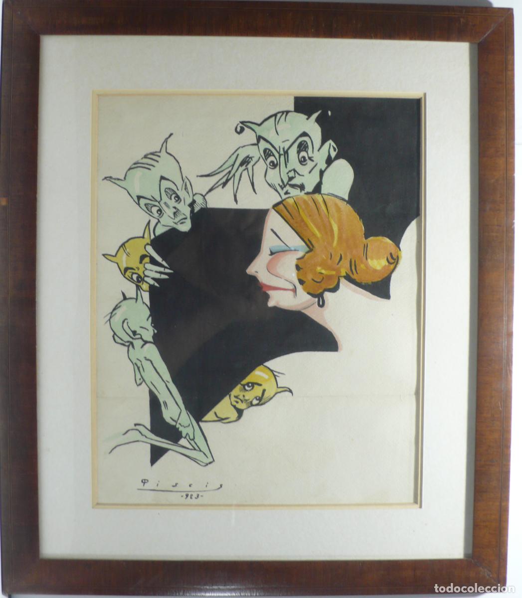 Arte: ACUARELA DE MUJER CON DUENDES - Foto 1