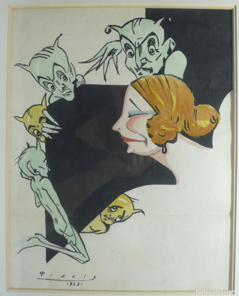 Arte: ACUARELA DE MUJER CON DUENDES - Foto 2