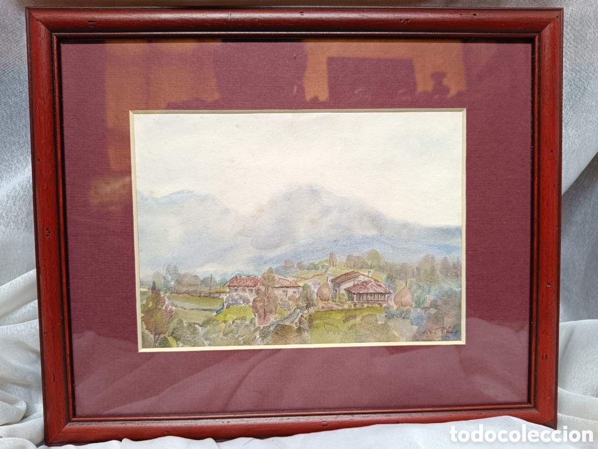 Art: Cuadro Acuarela paisaje pueblo de la monta&ntilde;a asturiana por Manuel P&eacute;rez