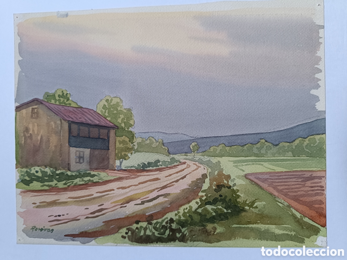 Art: Acuarela casa en camino en paisaje de Asturias por Fresno Pereiras