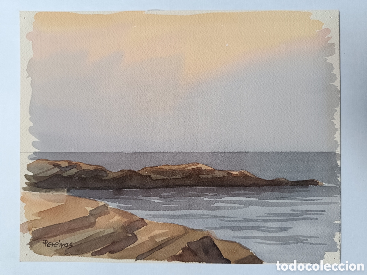 Art: Acuarela rocas en el mar de una playa de Asturias por Fresno Pereiras