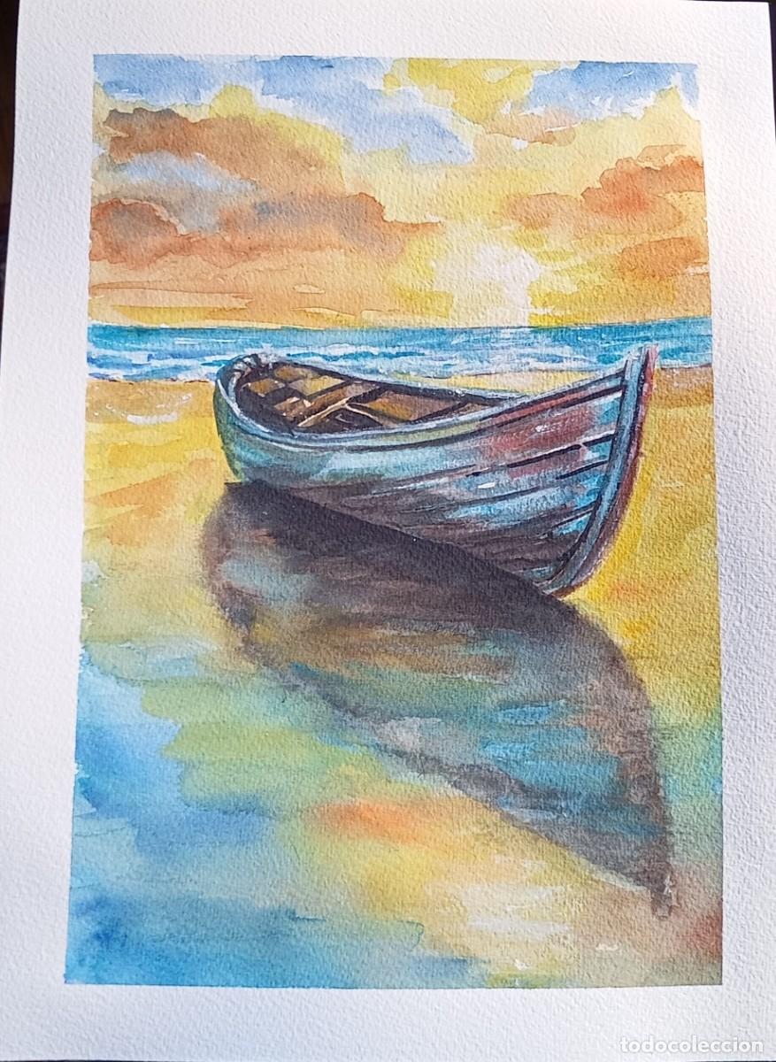 Arte: Barco en la arena. Acuarela - Foto 1