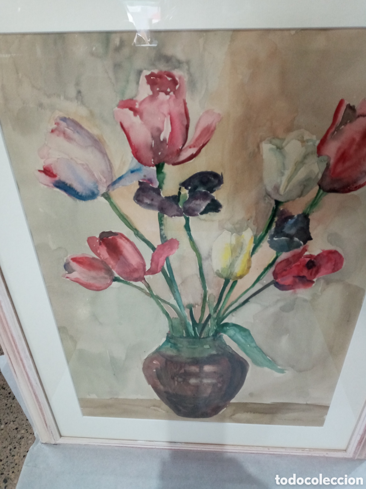 Arte: JOSEP MOMPOU.PRECIOSA OBRA ORIGINAL.JARRON CON FLORES.FIRMADO.