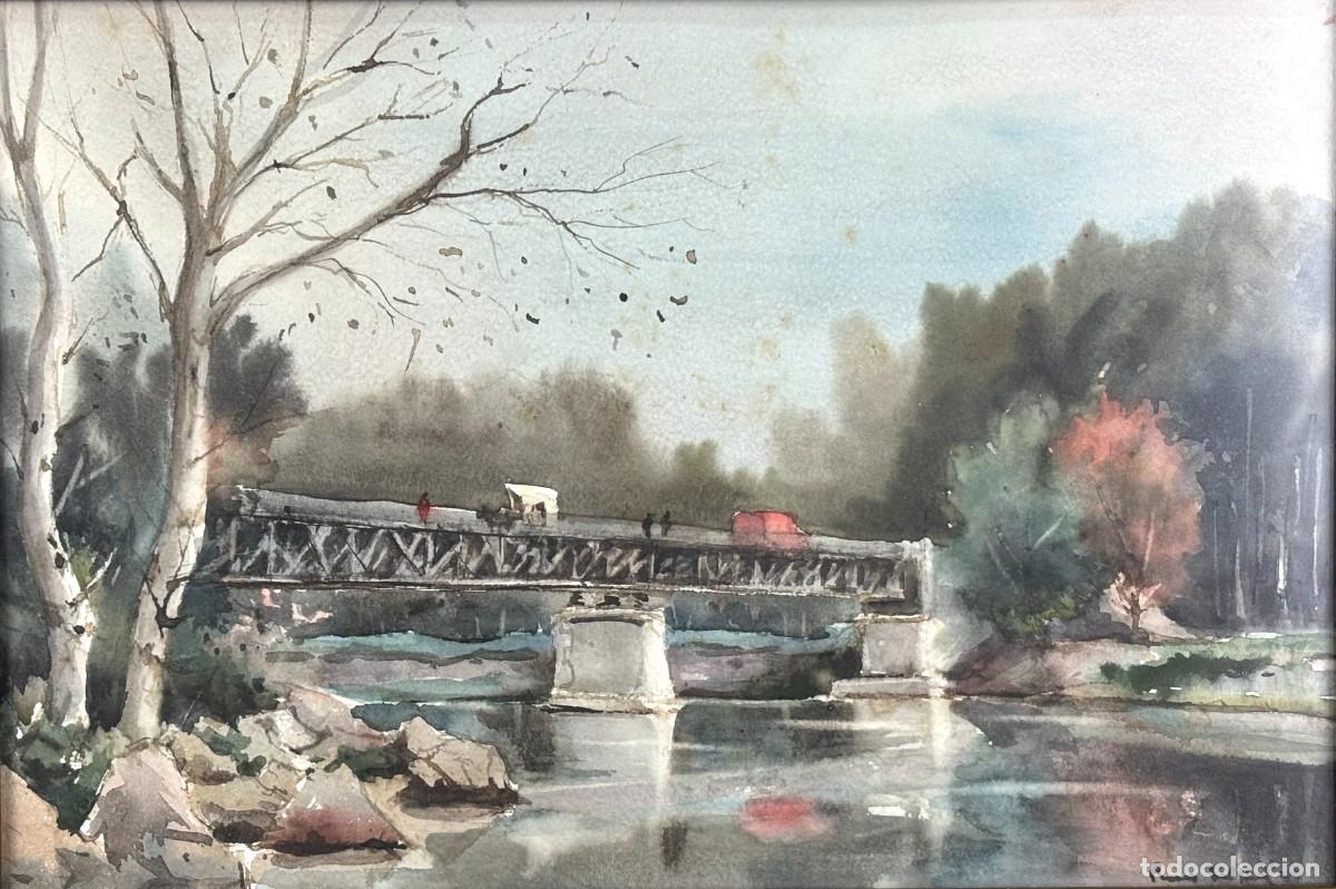 Arte: JAUME ROCA DELPECH- PUENTE EN GIRONA- ACUARELA - A&Ntilde;O 1948