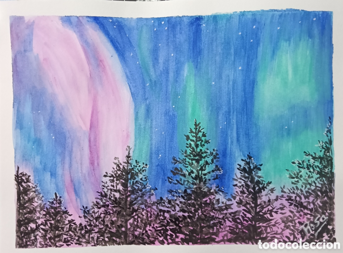 Arte: Acuarela. Aurora Boreal - Foto 1