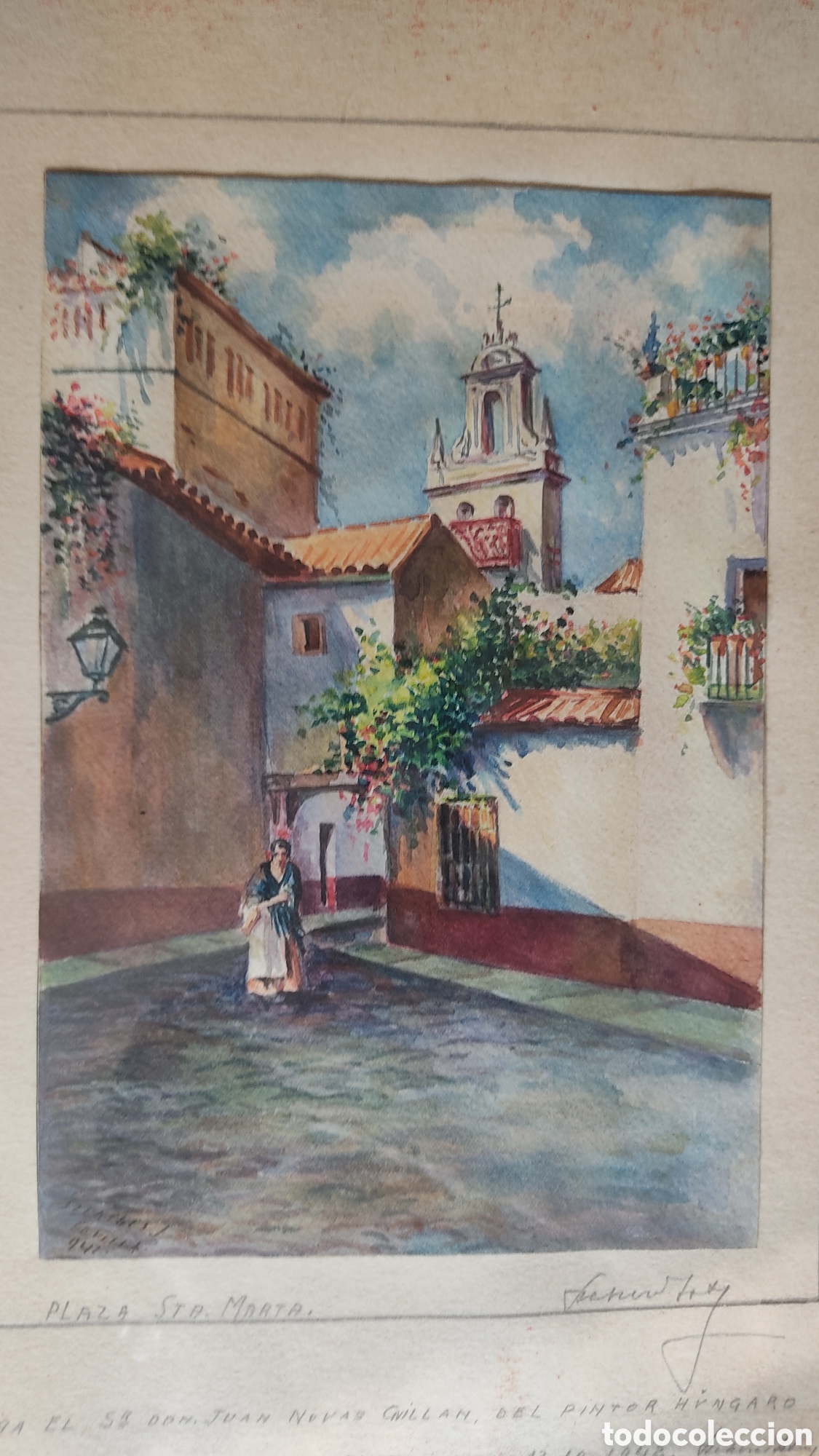 Arte: Cuadro con escena de Sevilla. A&ntilde;o 1942 - Foto 1