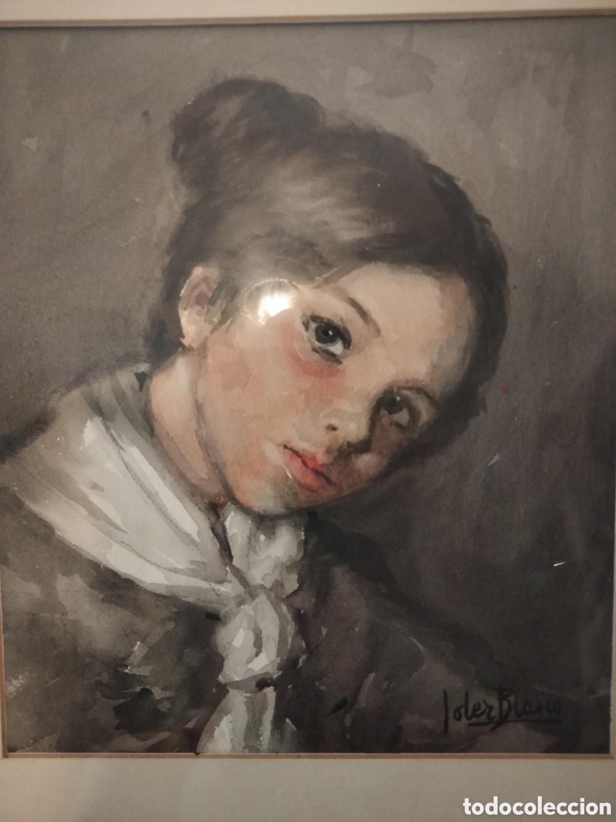 Art: Cuadro ni&ntilde;a Acuarela firmado Soler Blasco Valencia Espa&ntilde;a, retrato de ni&ntilde;a.