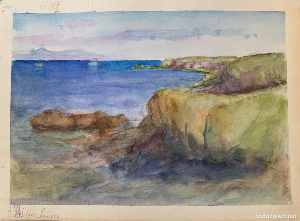 Arte: Costa de la isla de Tabarca - Acuarela original de E. Rodr&iacute;guez Samper - Foto 1