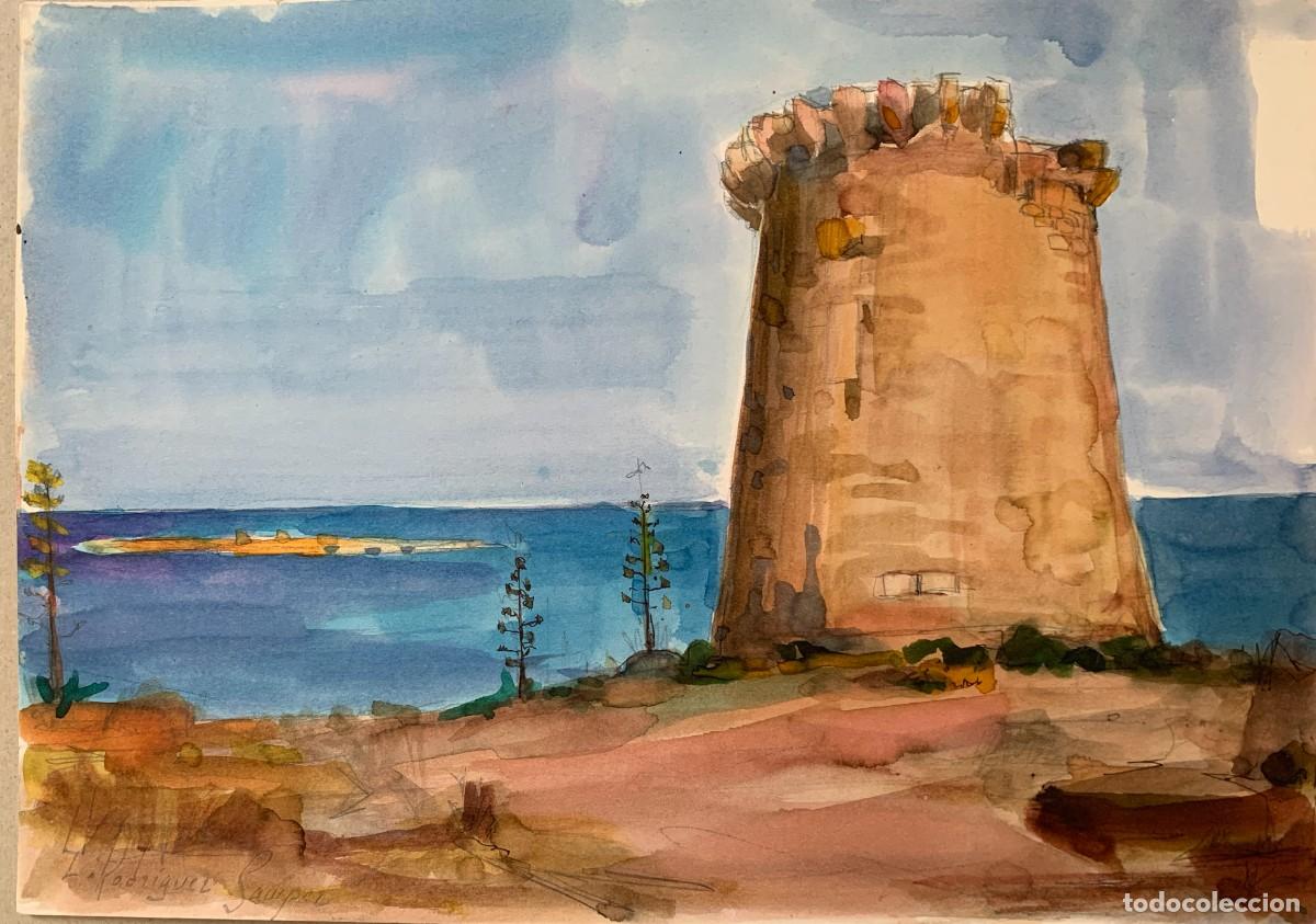 Arte: Torre de la isla de Tabarca - Acuarela original de E. Rodr&iacute;guez Samper - Foto 1