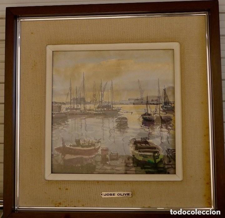 Art: TARRAGONA - JOS&Eacute; OLIVE G&Oacute;MEZ - ACUARELA BARCAS EN EL SERRALLO (1978)