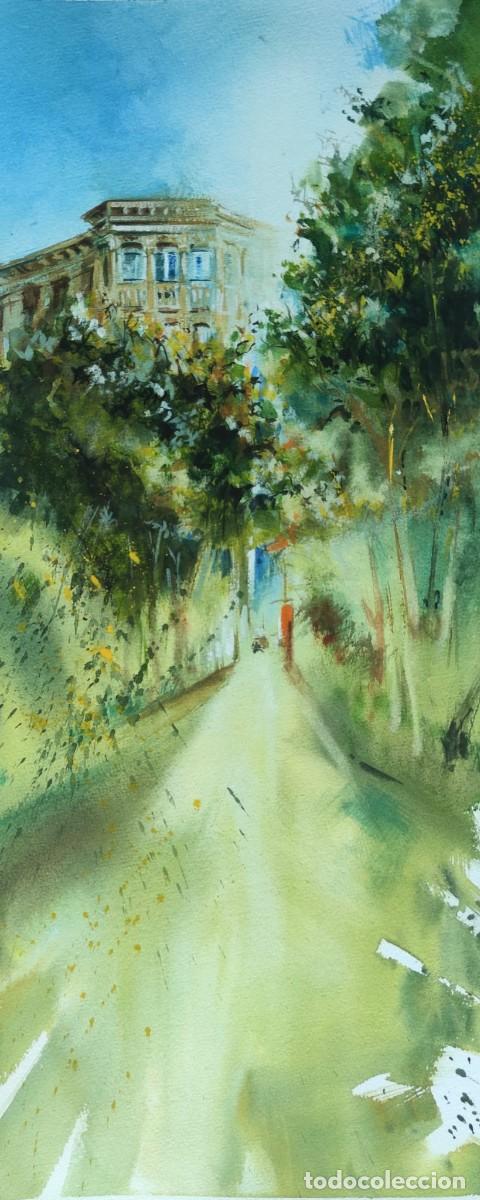 Arte: Rambla de Almer&iacute;a. Acuarela original de Olimpia Manj&oacute;n. 26 x 60 cms.