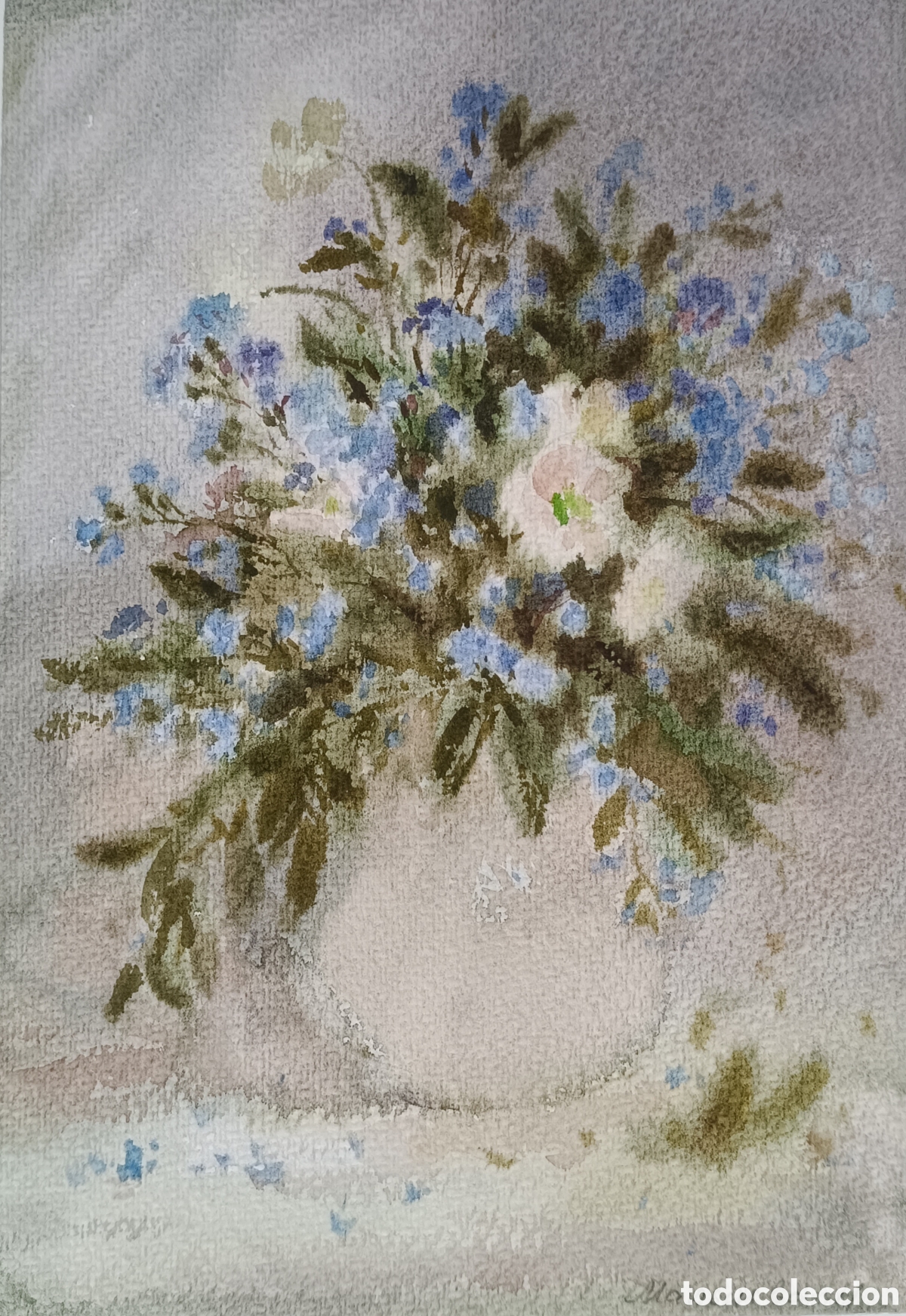 Art: Acuarela florero con flores azules por Natalia Maltseva