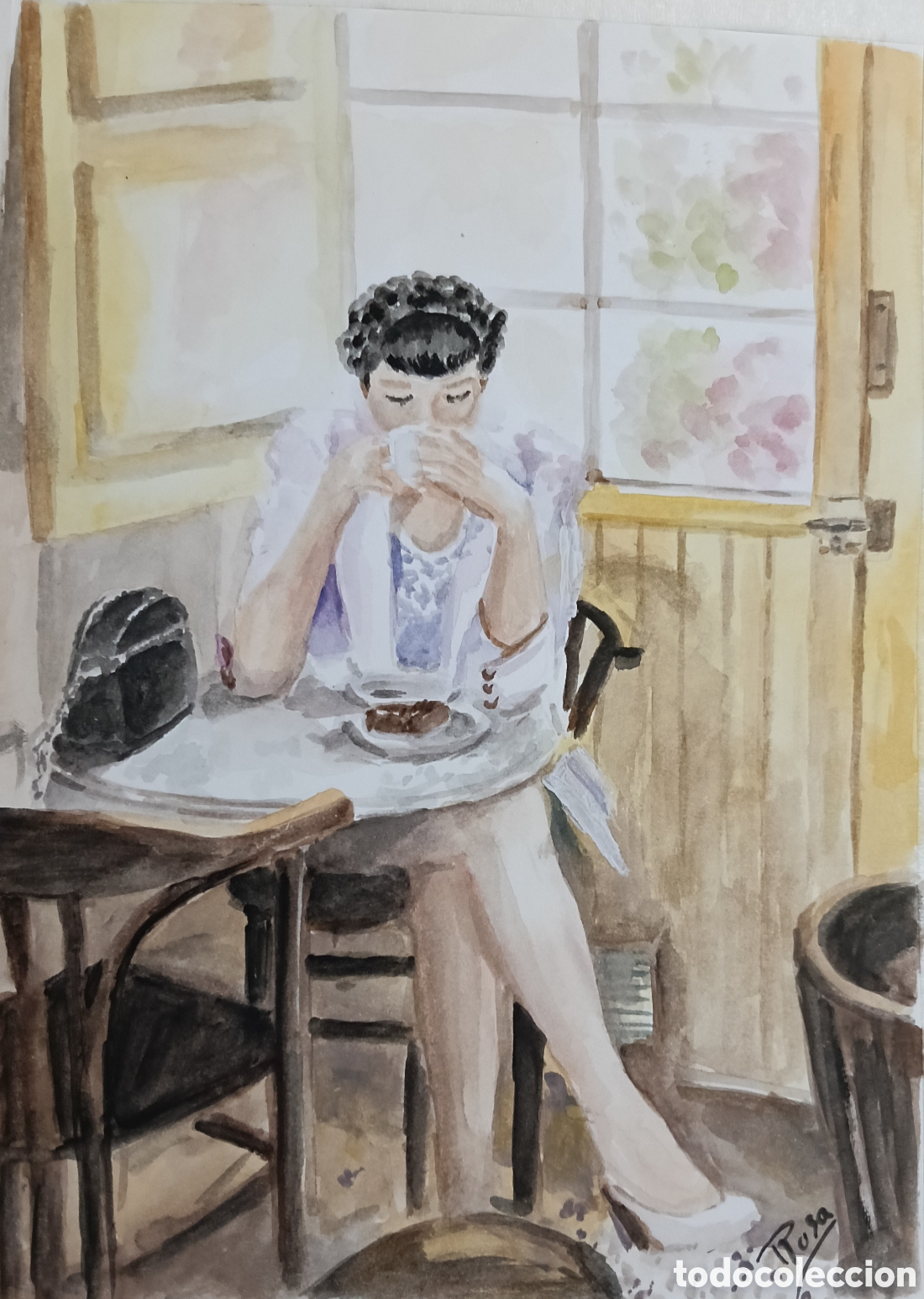 Arte: Acuarela. Tomando caf&eacute; - Foto 1