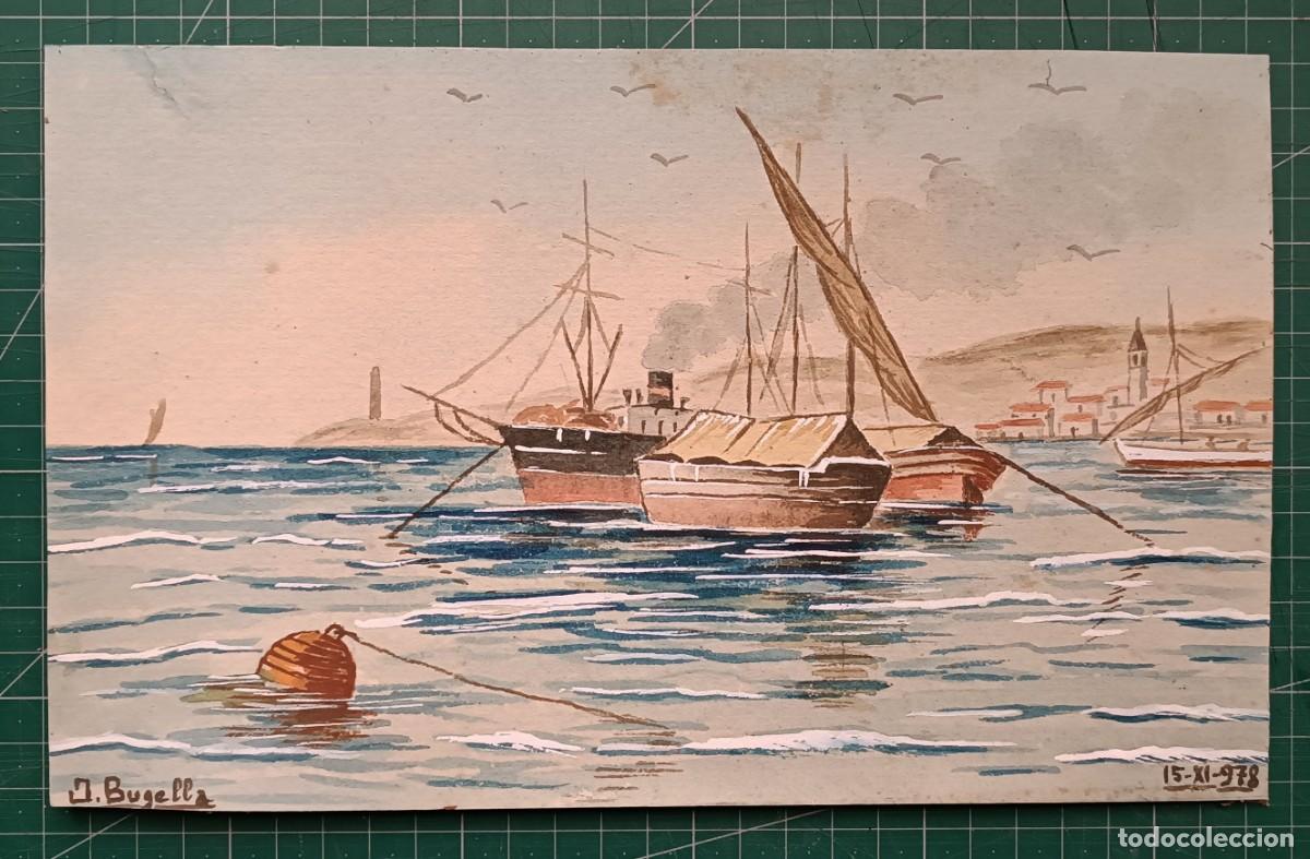 Arte: ACUARELA CON BARCOS SIN ENMARCAR - Foto 1