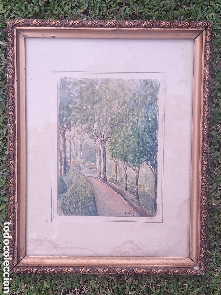 Art: Acuarela parque grande Zaragoza 1949