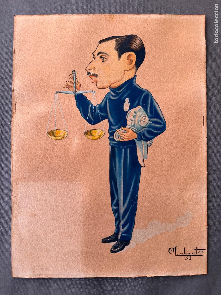 Arte: Caricatura , acuarela firmada Humberto del a&ntilde;o 1953 ,