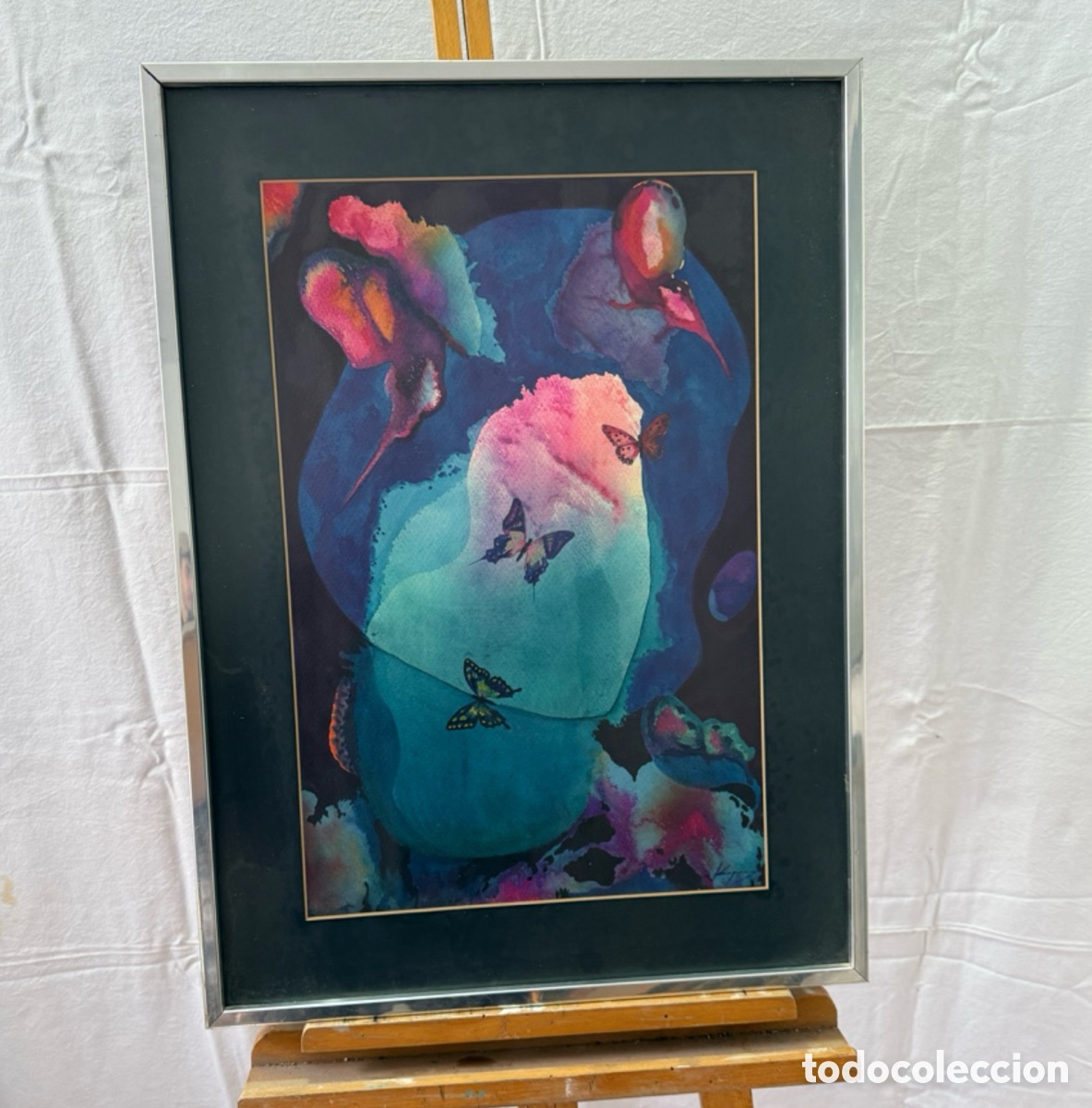 Arte: Joan Copons 1942 acuarela surrealista abstracta mariposas firmada. Medidas acuarela (55x34cm).