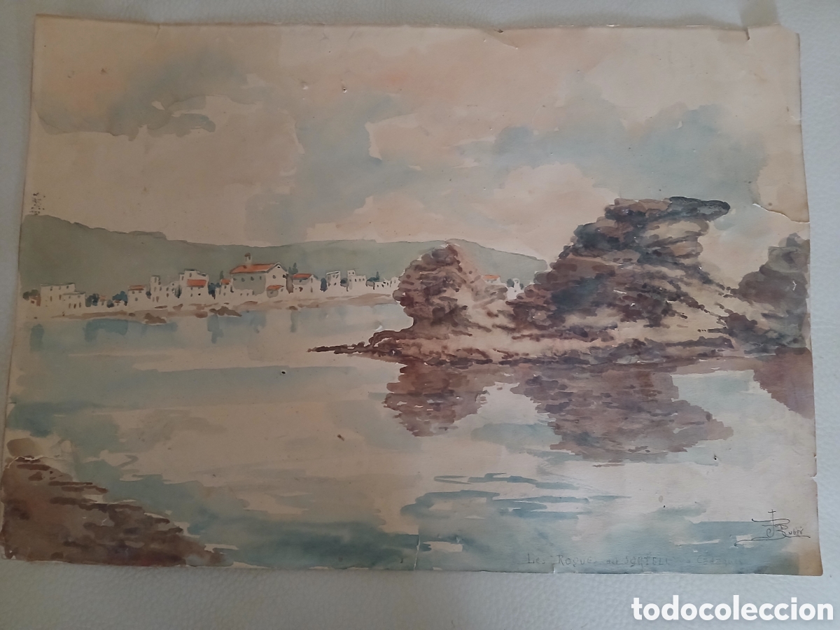 Arte: J. Rubio. Les Roques del Sortell a Cadaques. Acuarela - Foto 1