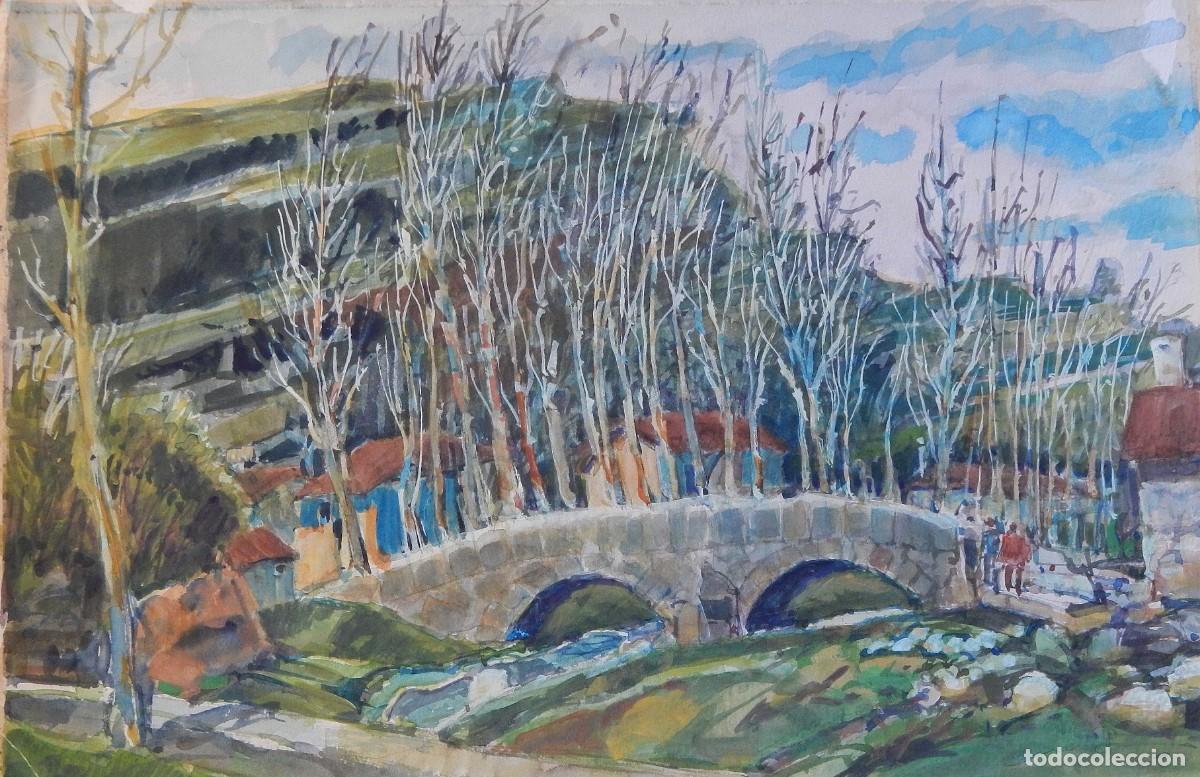 Arte: Carlos Enrique Lencinas G&oacute;mez. Acuarela sobre papel. &rdquo;Puente romano y &aacute;rboles&rdquo;. Sin firmar.