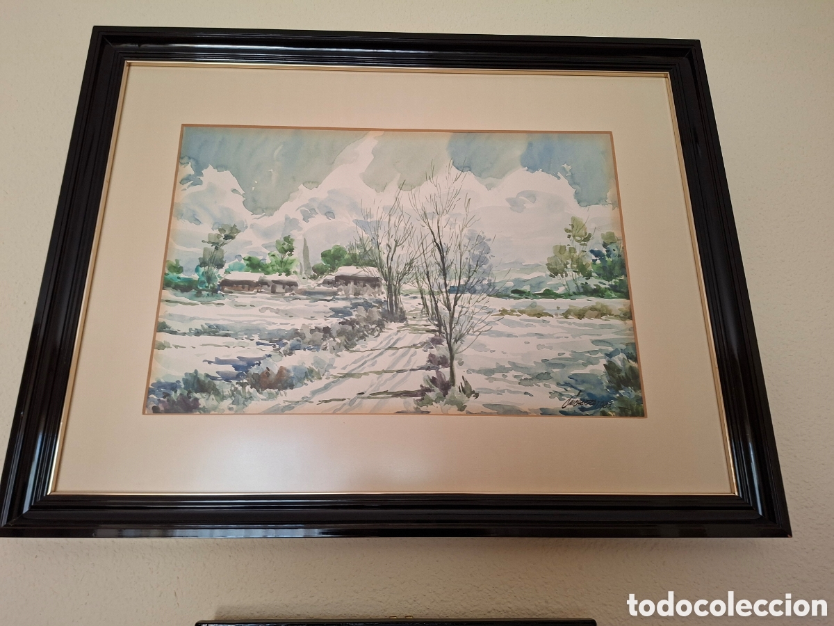 Arte: CUADRO, ACUARELA PAISAJE NEVADO de CHICHARRO (1983)