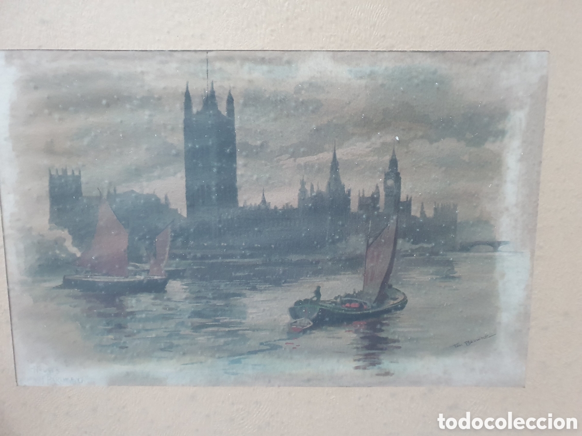 Art: SALIDA 0.01&euro;. Tom Browne (1872-1910). Acuarela s. XIX. Casas del Parlamento Brit&aacute;nico.