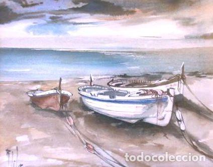 Art: ACUARELA Firmada - MARINA - Pintura con Marco 26 x 21 cm