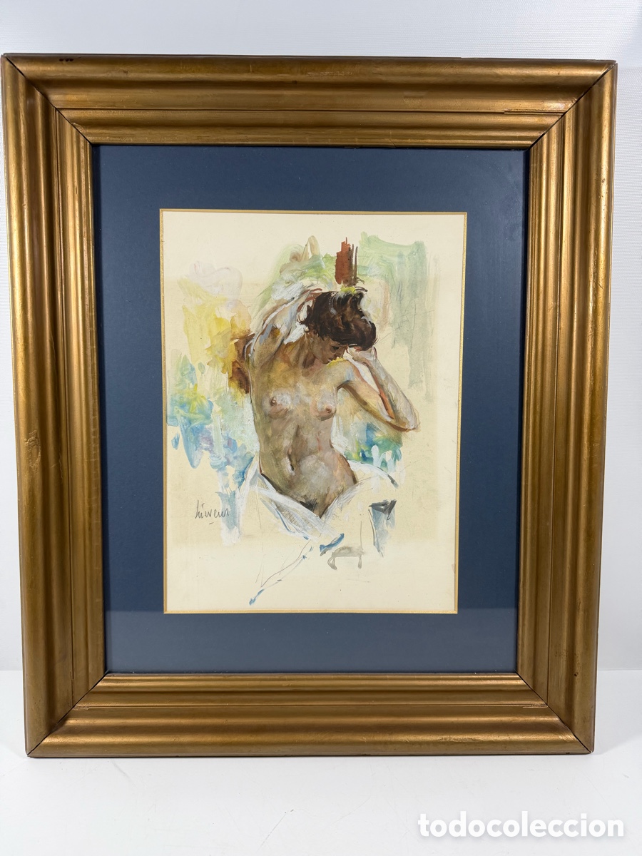 Art: Acuarela original firmada Henri Lievens &ndash; Desnudo femenino