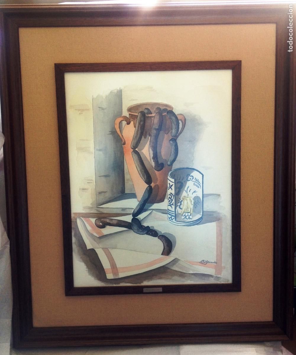 Arte: CUADRO ACUARELA- BODEG&Oacute;N MANCHEGO- FIRMADO- TAMA&Ntilde;O GRANDE