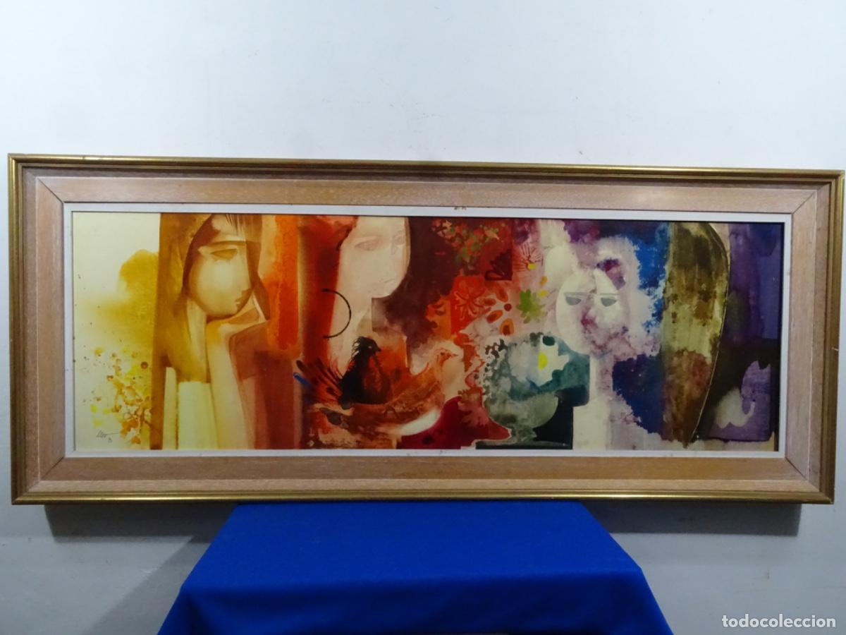 Arte: GRAN ACUARELA SOBRE TABLEX JOAN LLE&Oacute; 1973. GRAN COLORIDO Y ESTILO PRESONAL.