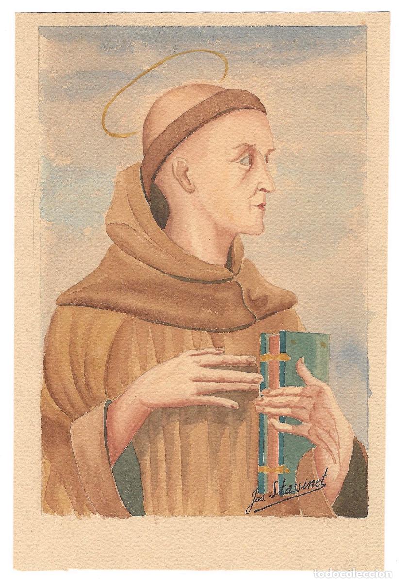Arte: JOS STASSINET / Acuarela original / Santo / Monje / Dominico / Tonsura / c.20,5 x 14 cm