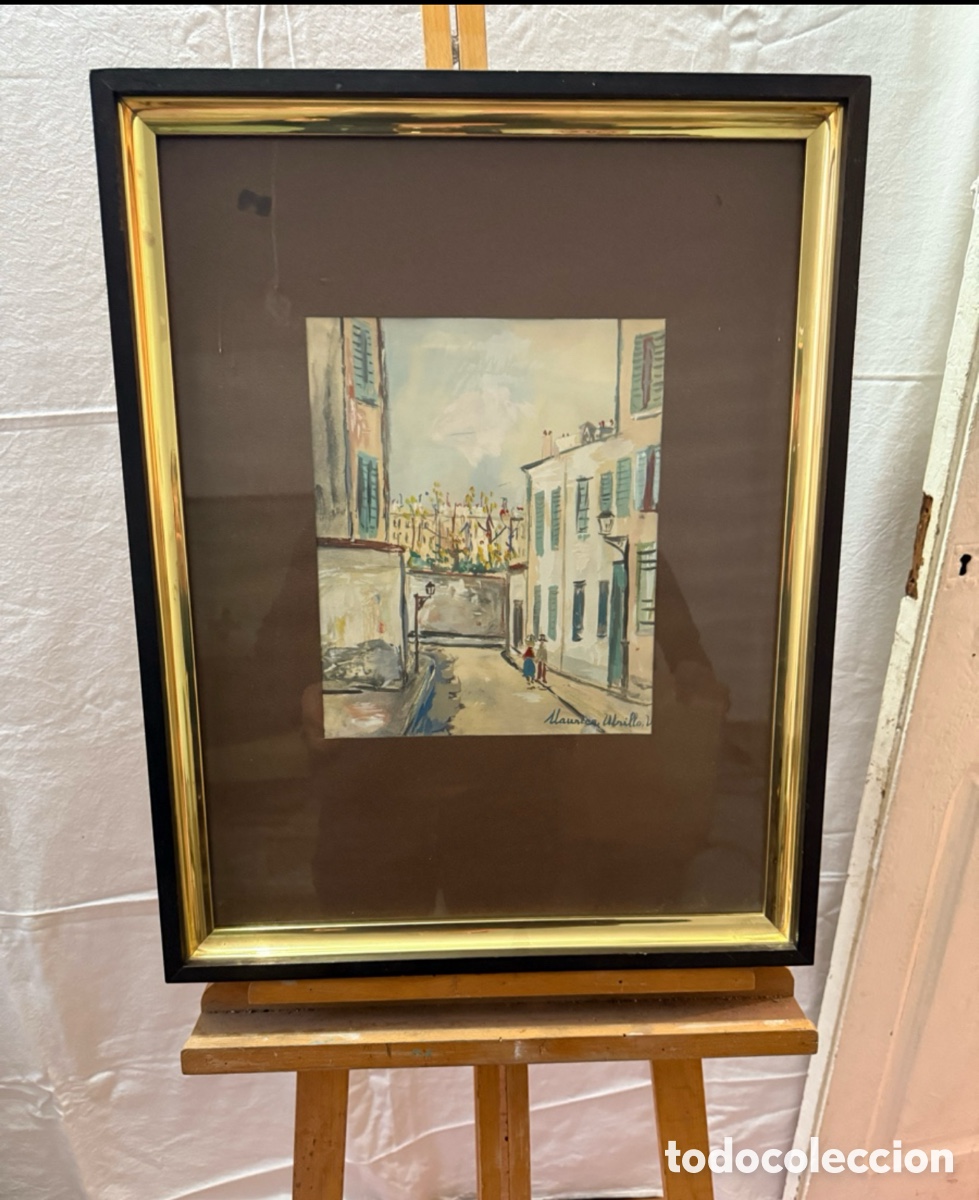 Kunst: Maurice Utrillo V . Acuarela firmada. escena urbana francesa estilo Montmartre.