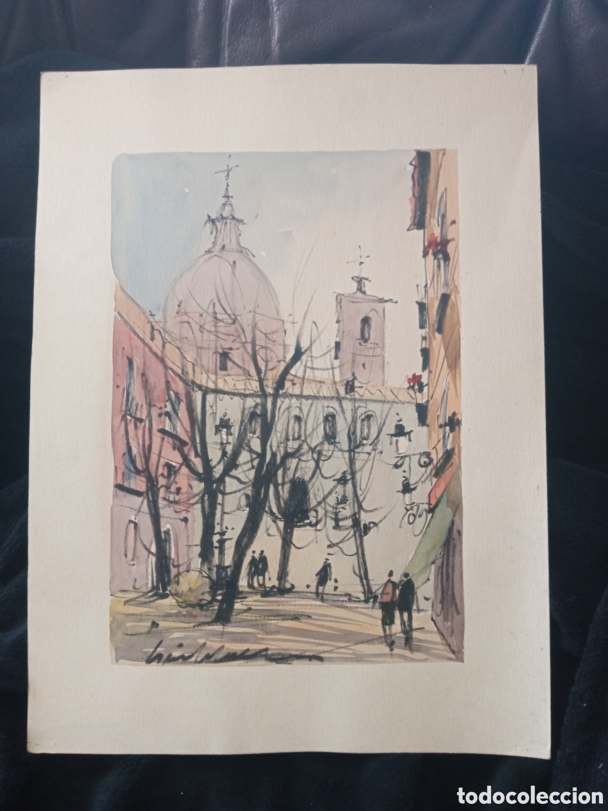 Arte: Bonita acuarela, Madrid, Plaza de San Andr&eacute;s o Plaza de la Paja, mide 40,5x30cm