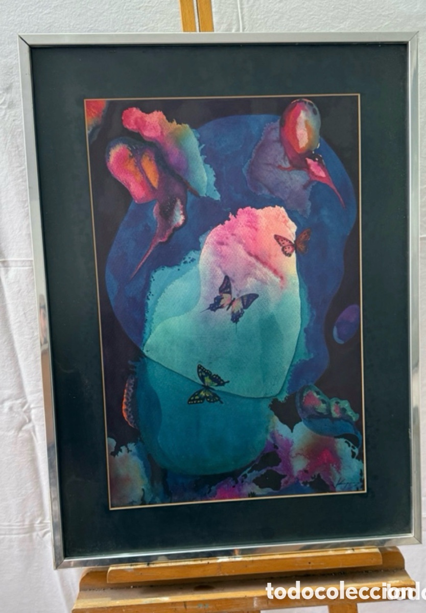 Kunst: Joan Copons 1942 acuarela surrealista abstracta mariposas firmada. Medidas