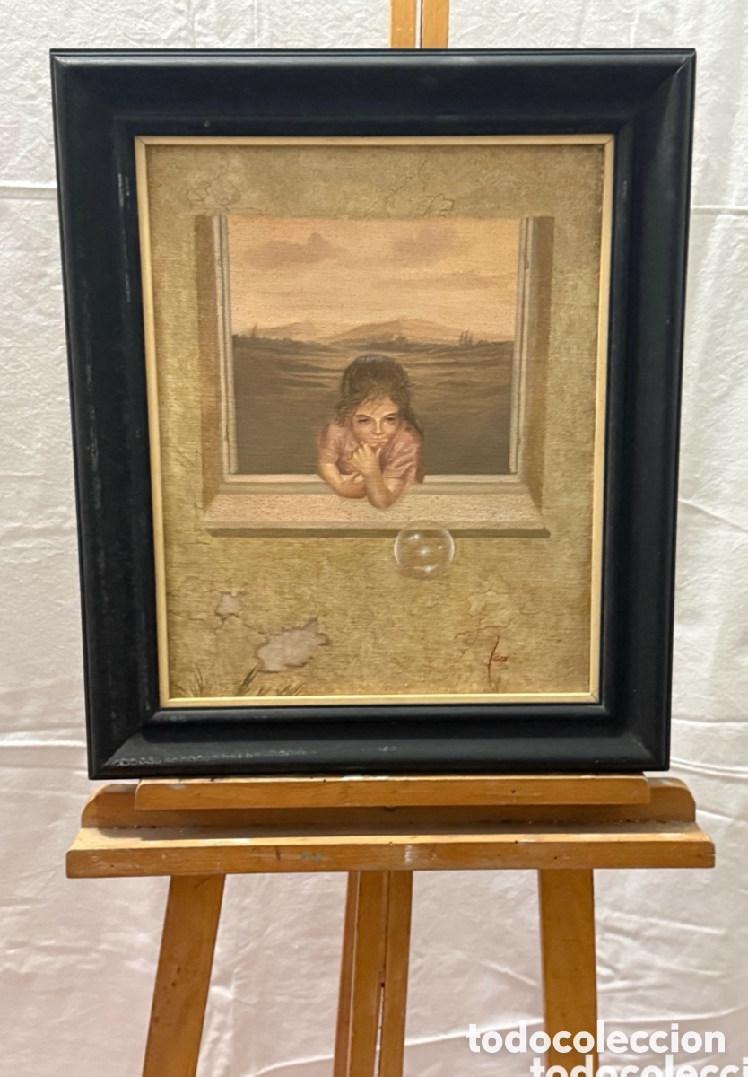 Kunst: &Oacute;leo sobre lienzo firmado, titulado en el reverso &rdquo;El mundo de Estefan&iacute;a I'&rdquo; y fechado en 1986.