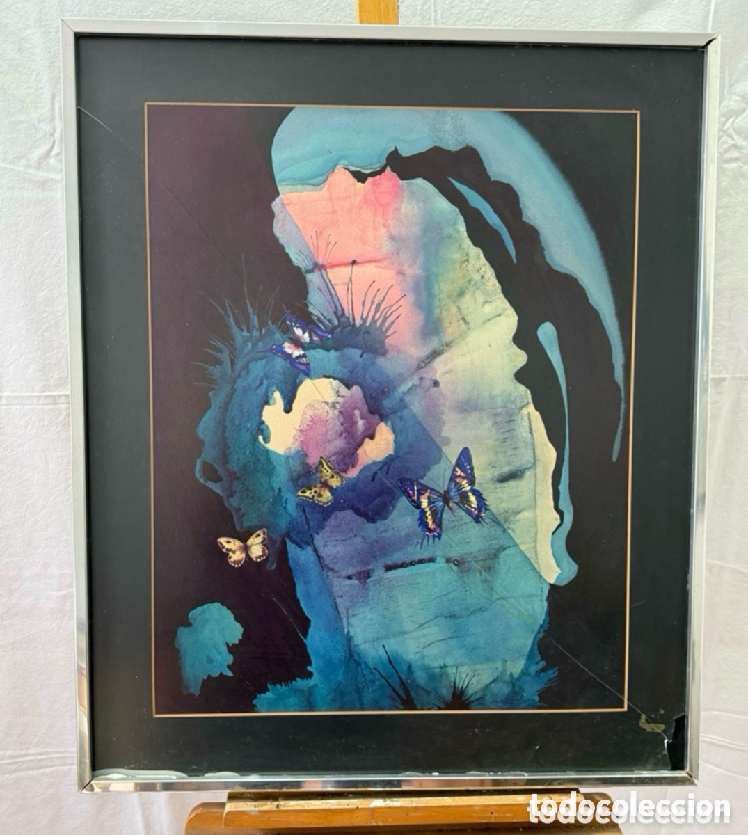 Kunst: T&Iacute;TULO: Joan Copons 1942 acuarela surrealista composici&oacute;n abstracta mariposas