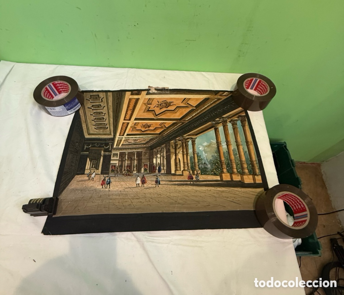 Arte: Acuarela escenogr&aacute;fica teatral original interior palacio cl&aacute;sico 57x47 cm