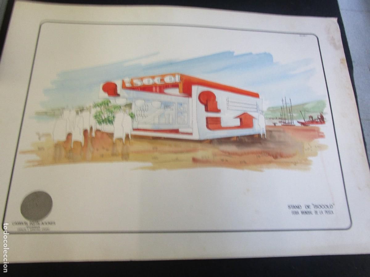 Arte: Acuarela de Puri del Palacio, dise&ntilde;o stand empresa Vigo ISOCOLD feria mundial de la pesca 70x50cm. +