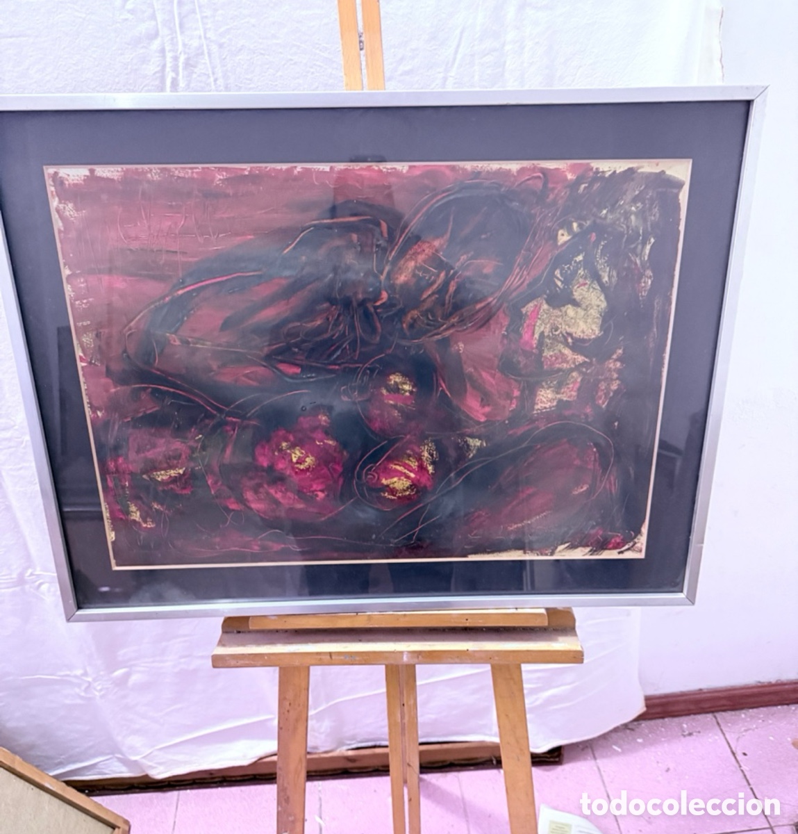 Art: &Oacute;leo sobre papel composici&oacute;n abstracta enmarcada gran formato t&eacute;cnica expresiva