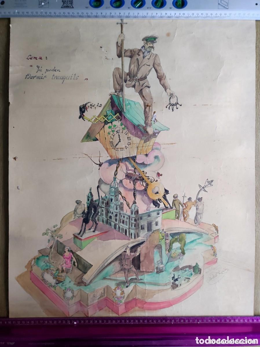 Arte: Boceto original Falla Valencia Convento Jerusalen 1954 Modesto Gonzalez Latorre lema Ja podem dormir