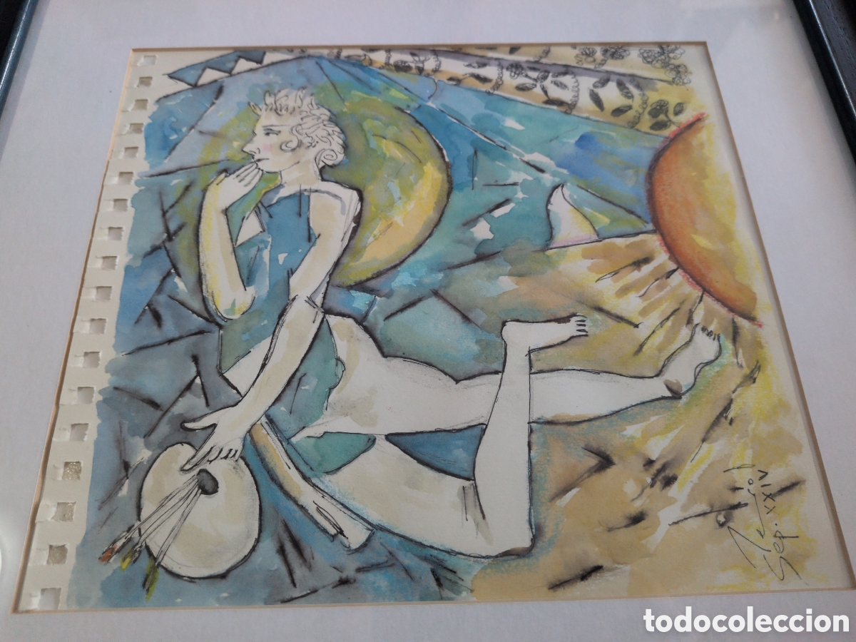 Arte: Acuarela de Ricardo Garc&iacute;a Terol pintor Alicantino. Pintura abstracta. Enmarcada en madera y cristal