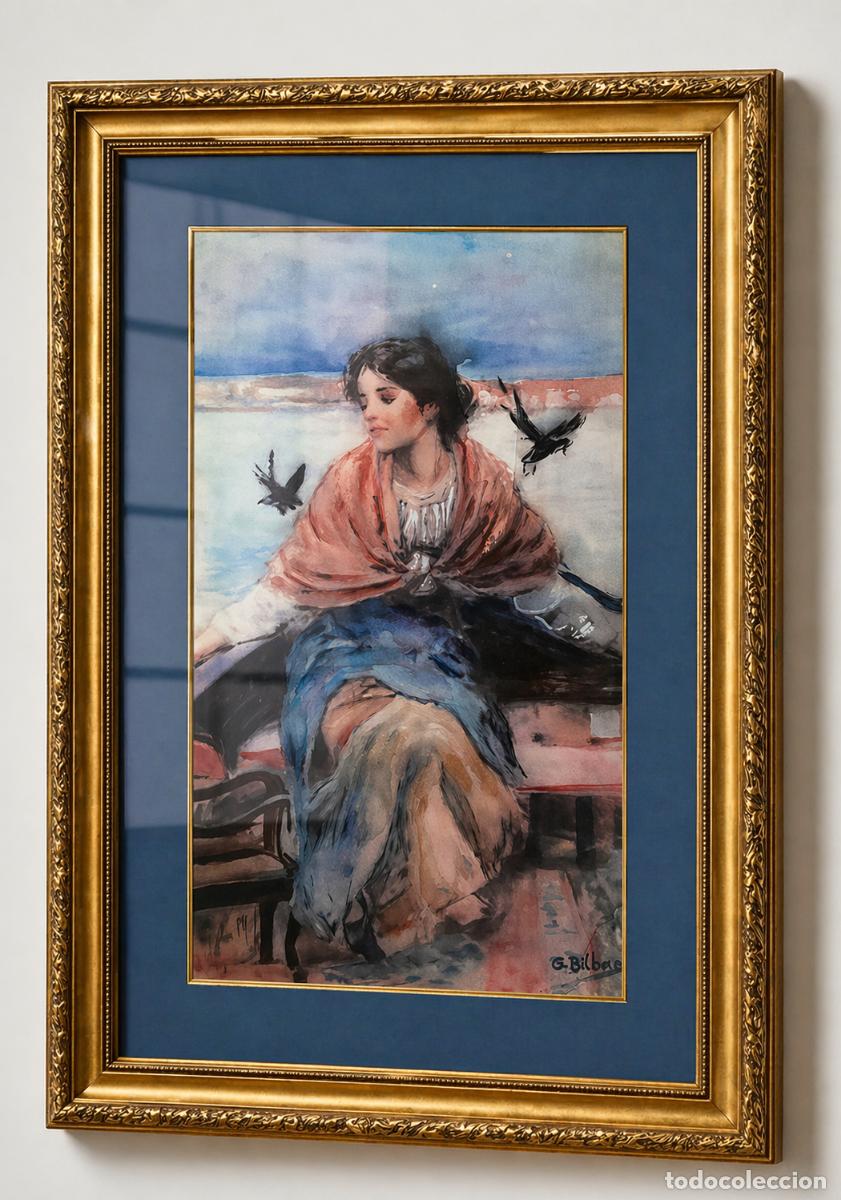 Arte: Acuarela original de Gonzalo Bilbao &ndash; Escena femenina junto al agua