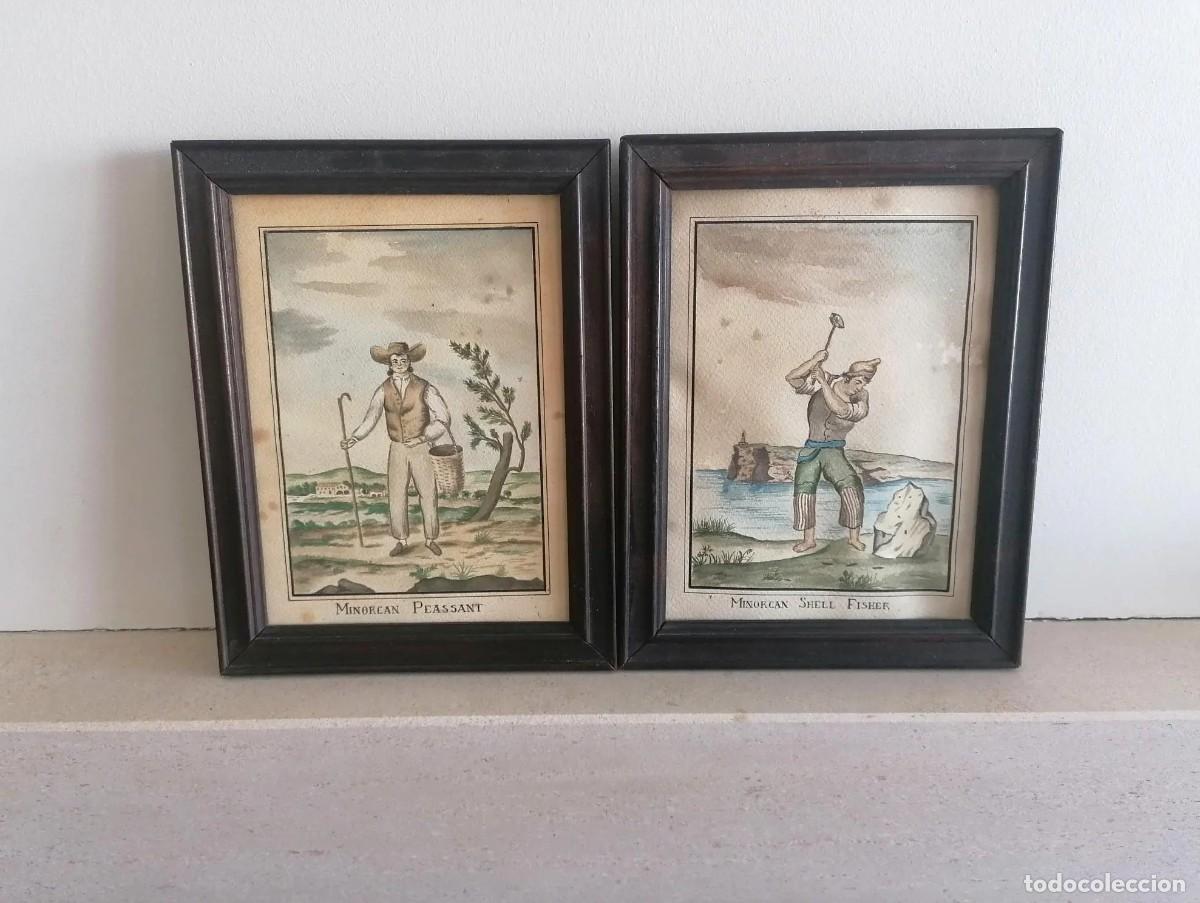 Arte: Un par (2) de acuarelas del siglo XIX con motivos menorquines.