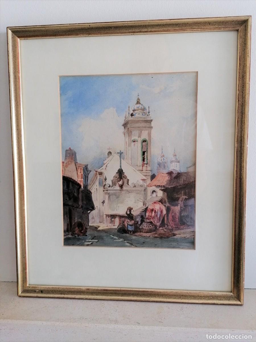 Arte: Acuarela antigua de una iglesia