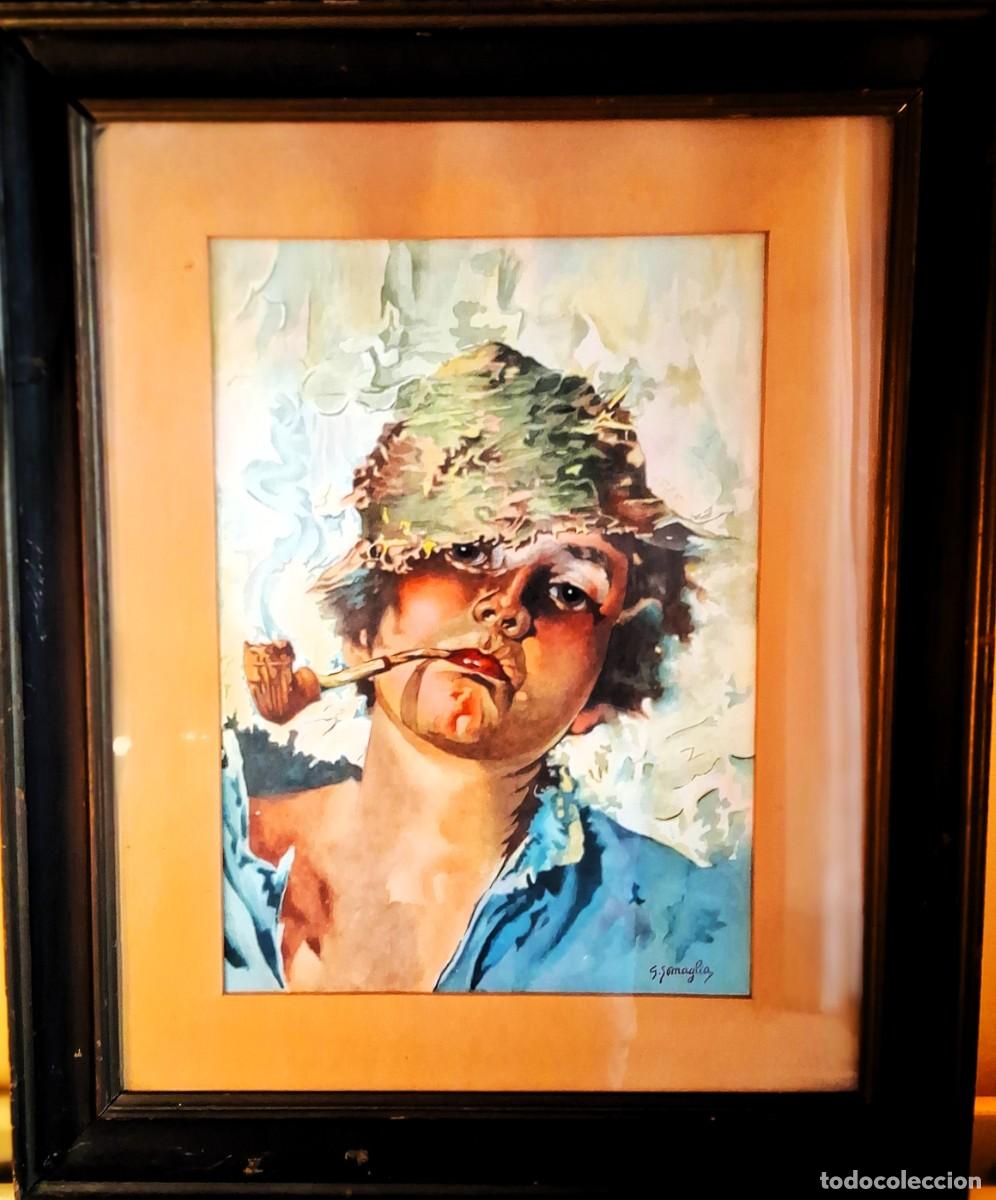 Arte: G. SOMAGLIA ESCUELA ITALIANA A&Ntilde;OS 50 &rdquo;NI&Ntilde;O FUMANDO EN PIPA&rdquo; (40.5 x 28)ZONA RURAL DE NORTE DE ITALIA