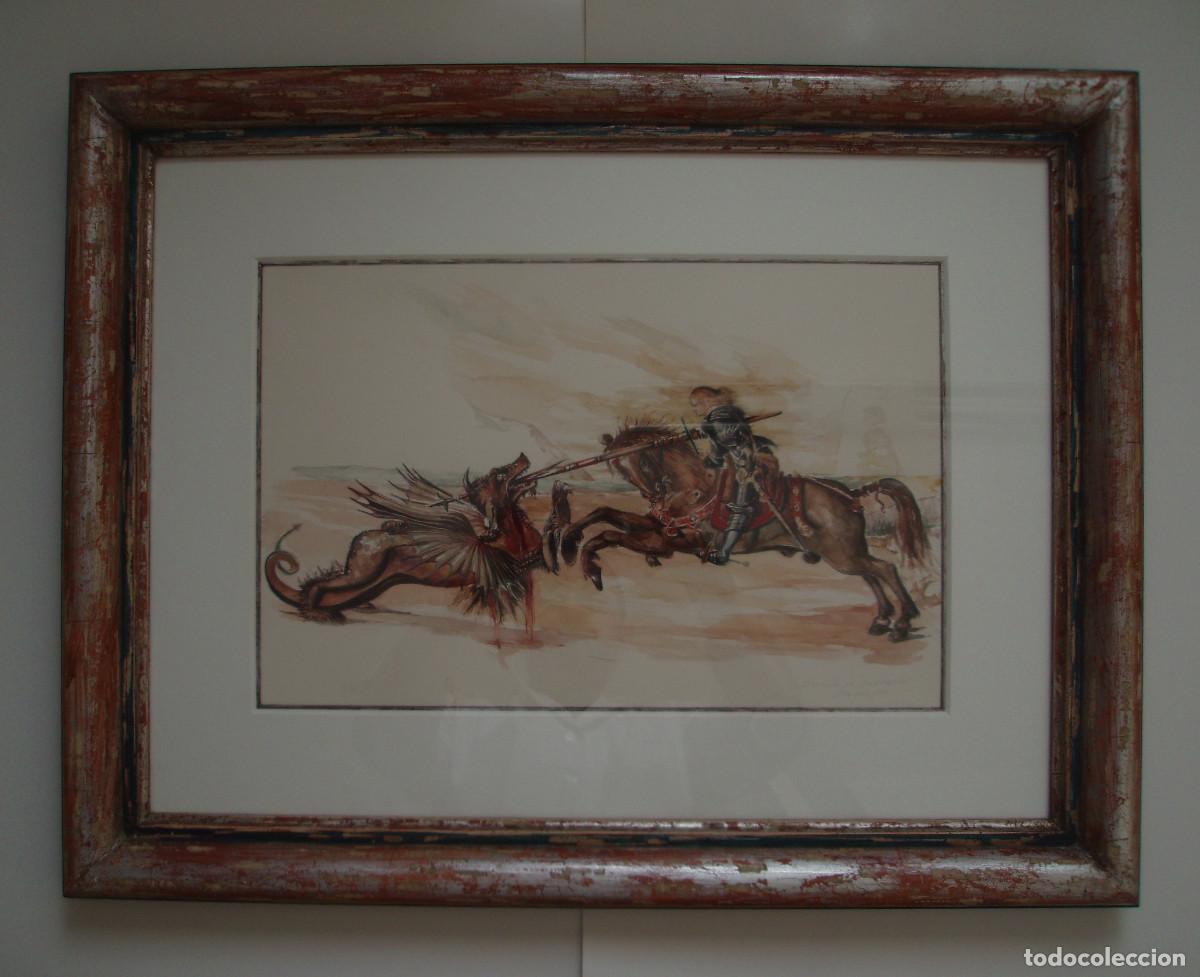 Arte: SAN JORGE LUCHANDO CONTRA EL DRAG&Oacute;N. ACUARELA DEL PINTOR MURCIANO JOS&Eacute; CLAROS. A&Ntilde;O 1992.